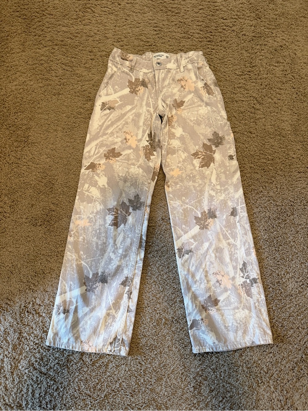 abercrombie kids Neutral Leaf-Print Chinos in Cream and Brown